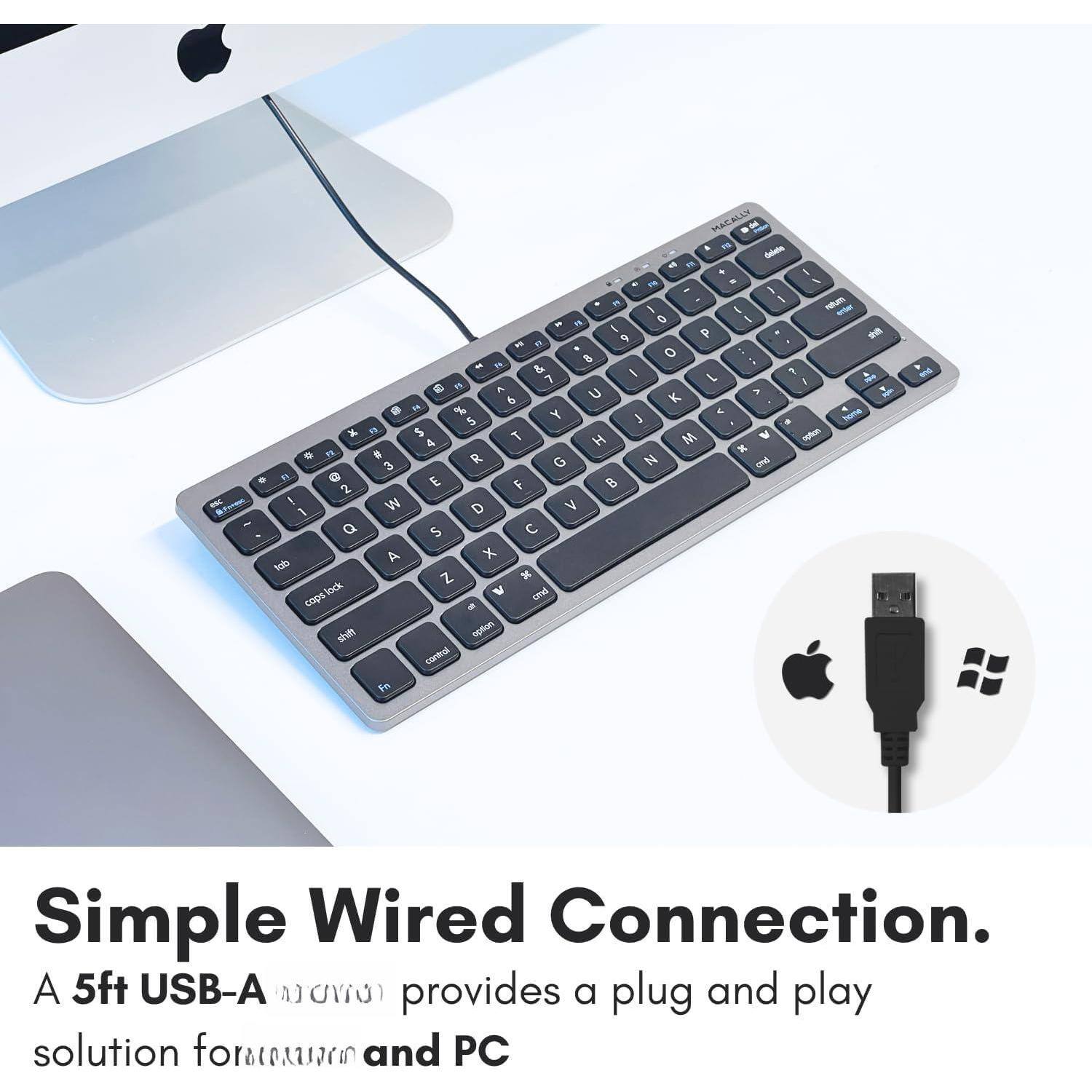Simple Wired Connection.  
A 5ft USB-A cable provides a plug and play solution for Mac and PC.