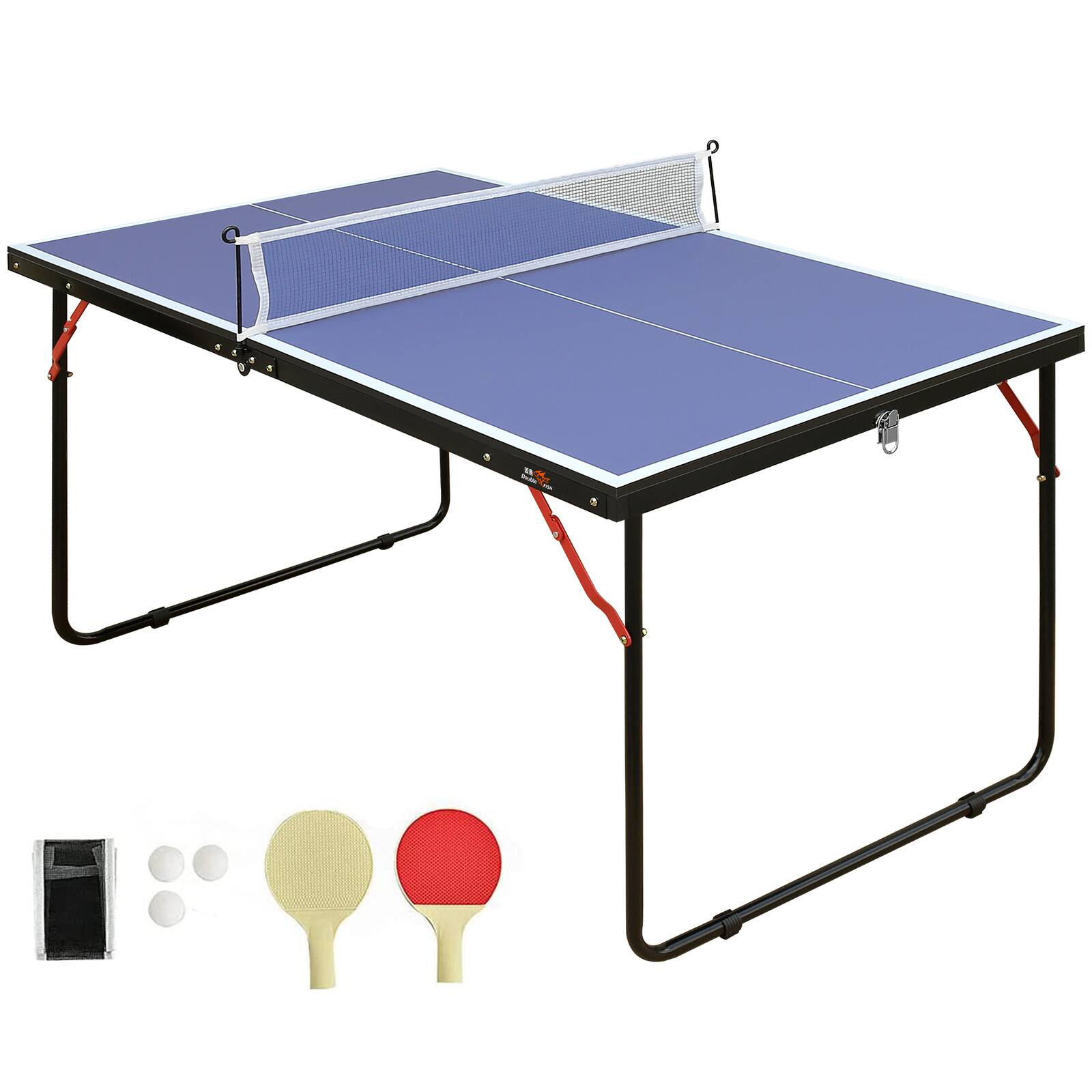 Front. APRILSOUL - Mid-Size Portable Ping Pong Table 4FT Compact Foldable Table Tennis Table Set with Net 2 Paddles and 3 Balls - Blue.
