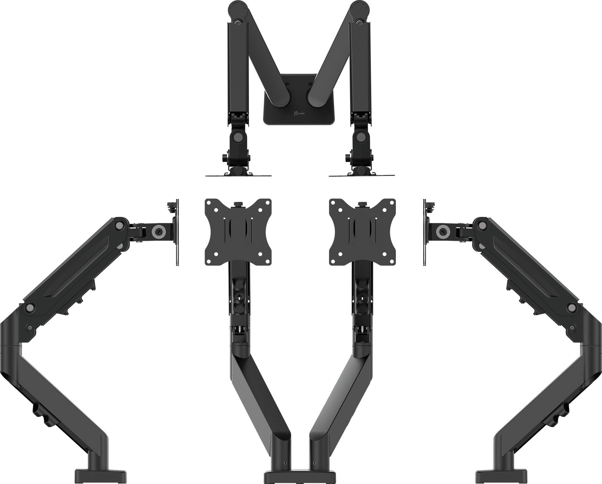 Alt View 1. j5create - Ergonomic Dual Monitor Desk Mount for Most 17”-32”  Monitors - Black.