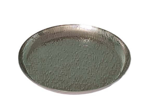 Front. Jiallo - Kinetic Wave Decorative Tray 15" D - Silver.