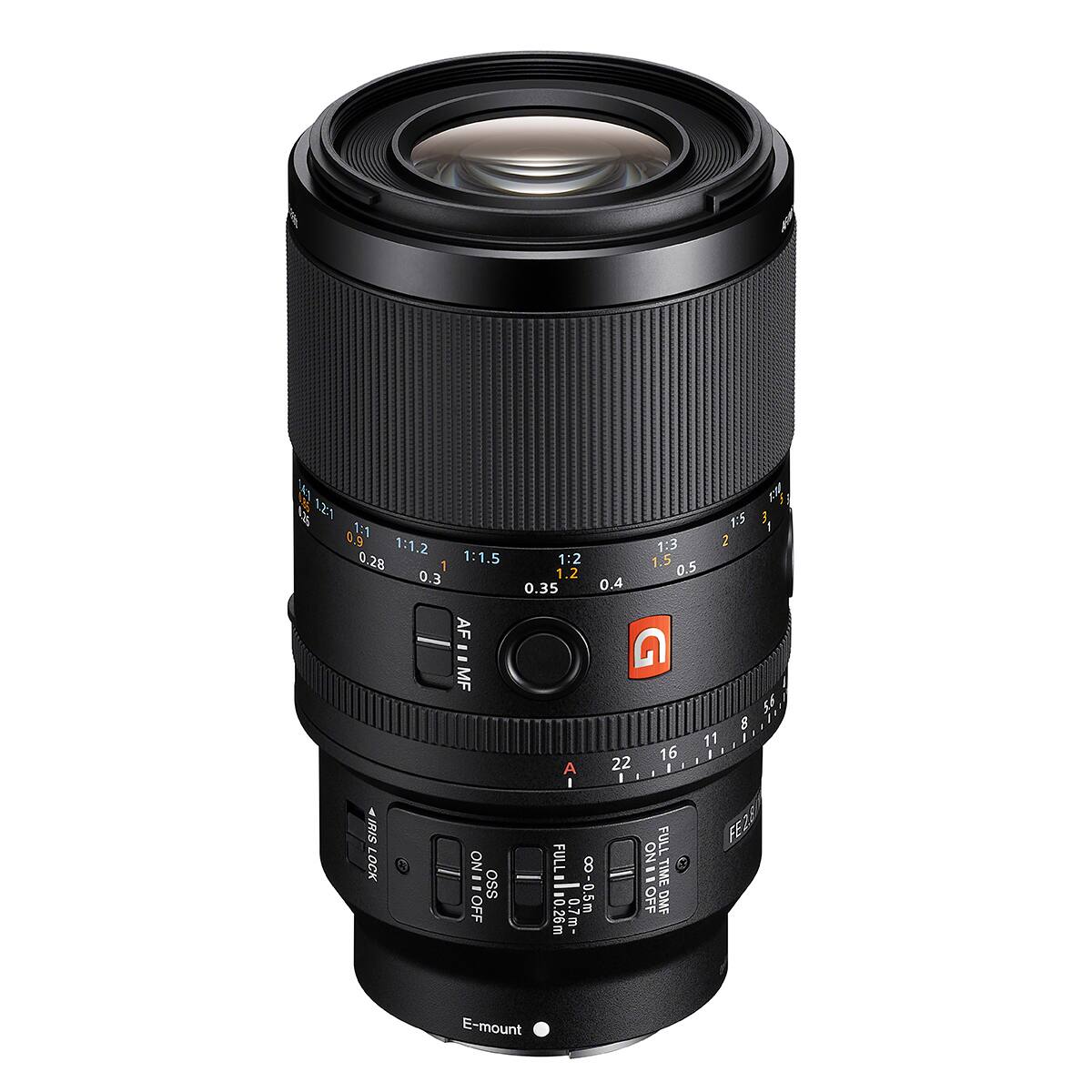 A 1.2:1 1:5 0.9 1:1 2 1:1.2 1:3 0.28 1:1.5 1:2 1.5 1 0.5 0.3 1.2 0.35 0.4 AF - = MF 8 11 16 A 22 I I I IRIS NO FULL FE28 LOCK INO OSS FULL : 00-0.5m TIME W OFF 0.26m 0.7 OFF DMF m- E-mount
