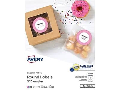 "Avery - Sure Feed Laser/Inkjet Round Labels, 3"" Dia, 60 Labels/Pack - Glossy White" price history on PriceWatchPro