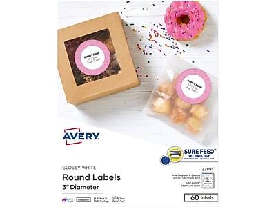 Avery - Sure Feed Laser/Inkjet Round Labels, 3" Dia, 60 Labels/Pack - Glossy White