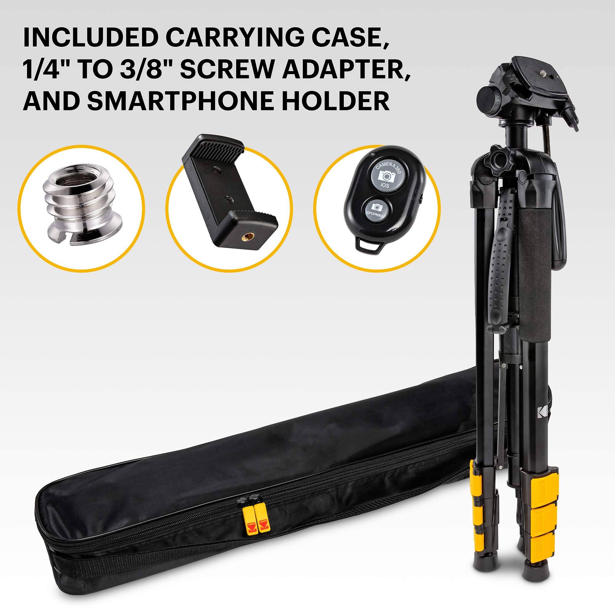 INCLUDED CARRYING CASE, 1/4" TO 3/8" SCREW ADAPTER, AND SMARTPHONE HOLDER