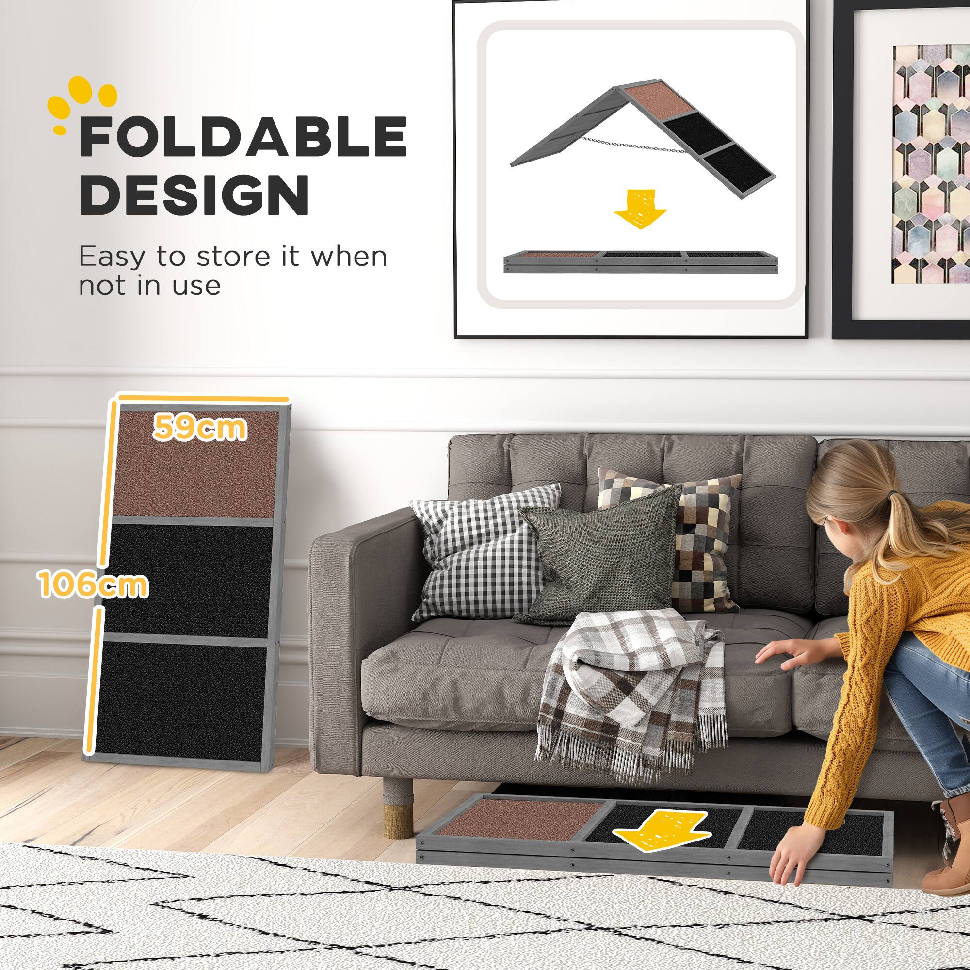 FOLDABLE DESIGN  
Easy to store it when not in use  

59cm  
106cm