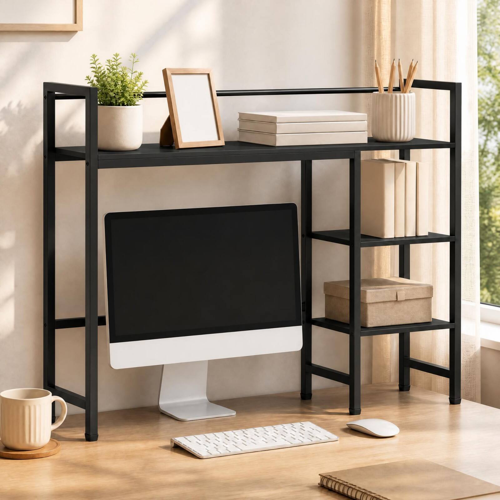 Alt View 4. Costway - Costway Desktop Bookshelf, 4-Tier Desk Display Rack, Countertop Storage Organizer - Black.