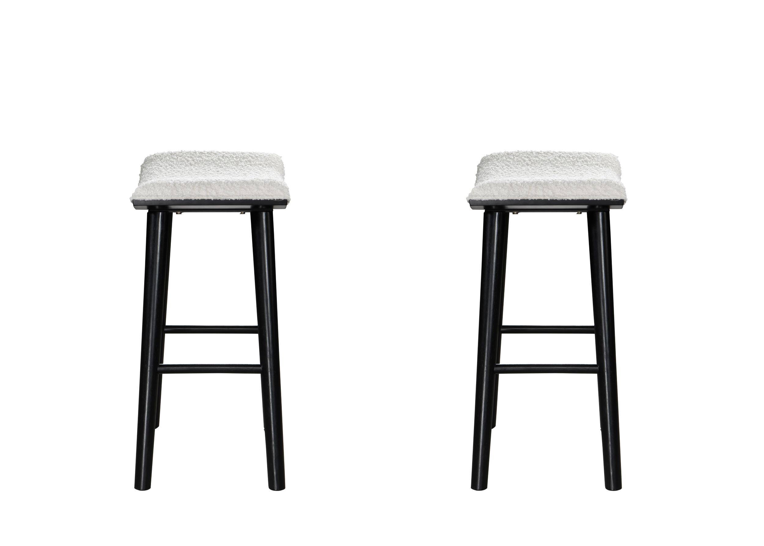 Alt View 4. LuXeo - Luna 24 in. Black Backless Wood Saddle Counter Stools with White Boucle Fabric Seat (Set of 2) - Black/white.