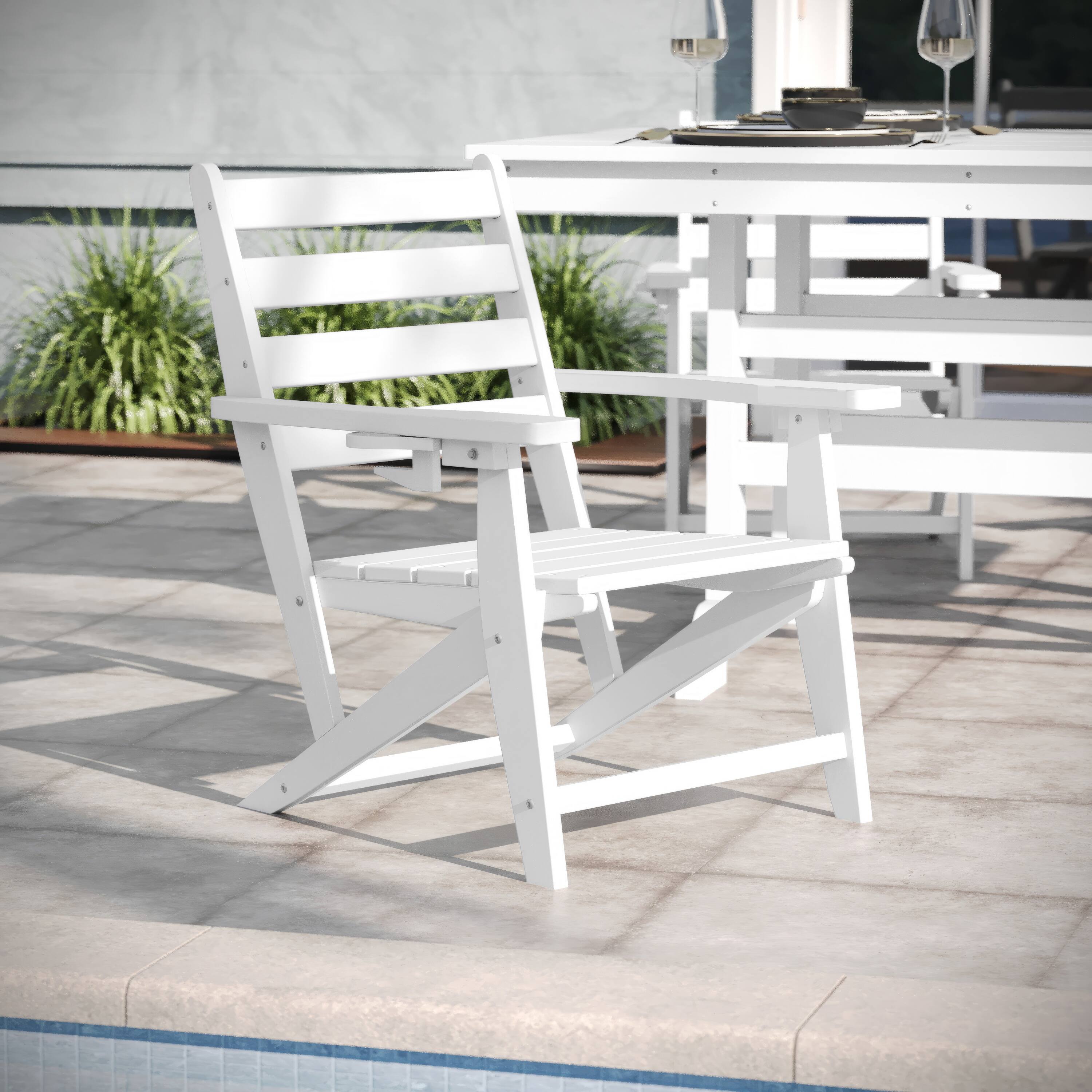 Alt View 3. Emma + Oliver - Arcata 7 PC Adirondack Dining Set with 72" Rectangle Indoor/Outdoor Recycled HDPE Table and 6 Chairs with Cupholders - White.