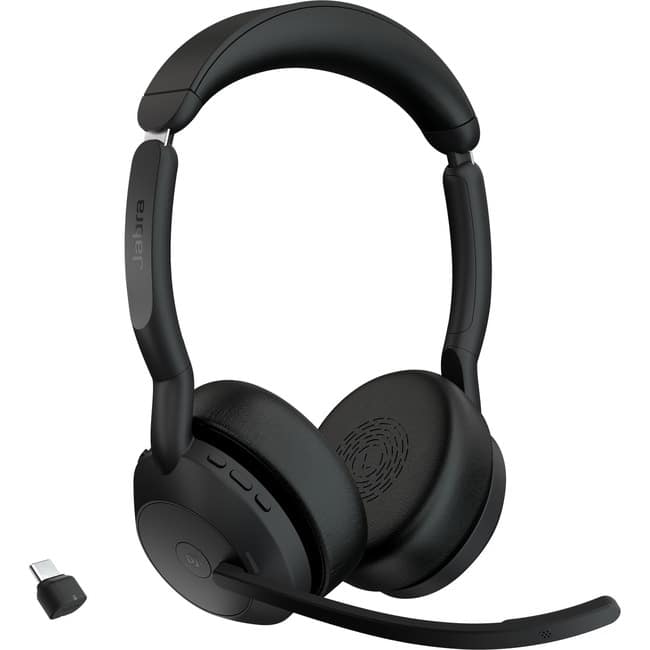 Jabra - Evolve2 55 Headset - Stereo - Wireless - Bluetooth - 98.4 ft - 20 Hz to 20 kHz - On-ear - Binaural - Supra-aural - Blue