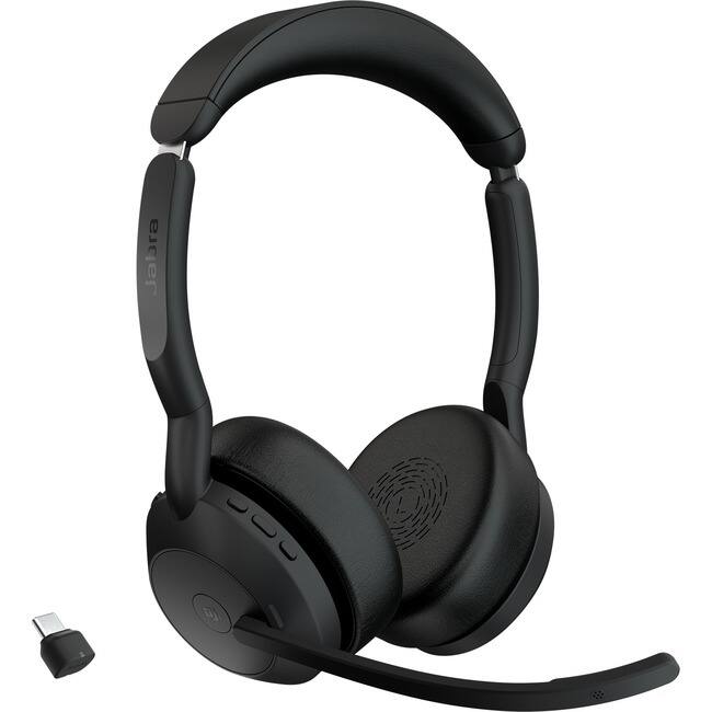 Front. Jabra - Jabra Evolve2 55 Headset - Stereo - Wireless - Bluetooth - 98.4 ft - 20 Hz to 20 kHz - On-ear - Binaural - Supra-aural - Blue.