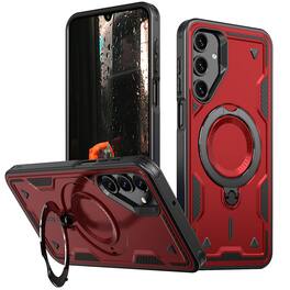 Dteck - Rugged Ring Stand Case for Samsung Galaxy A16 5G,Shockproof Back Cover Dual-Layer Hard PC TPU Kickstand Case - Red