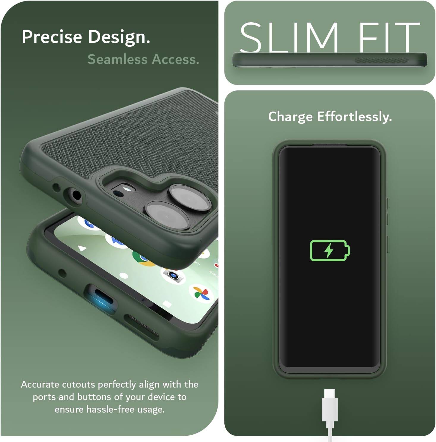Precise Design. Seamless Access.  
SLIM FIT  
Charge Effortlessly.  

Accurate cutouts perfectly align with the ports and buttons of your device to ensure hassle-free usage.