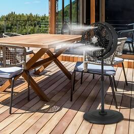 Loheer - 16 Inch Outdoor Misting Fan Oscillating Pedestal Fan with 3 Speeds Adjustable Height and GFCI Plug Black