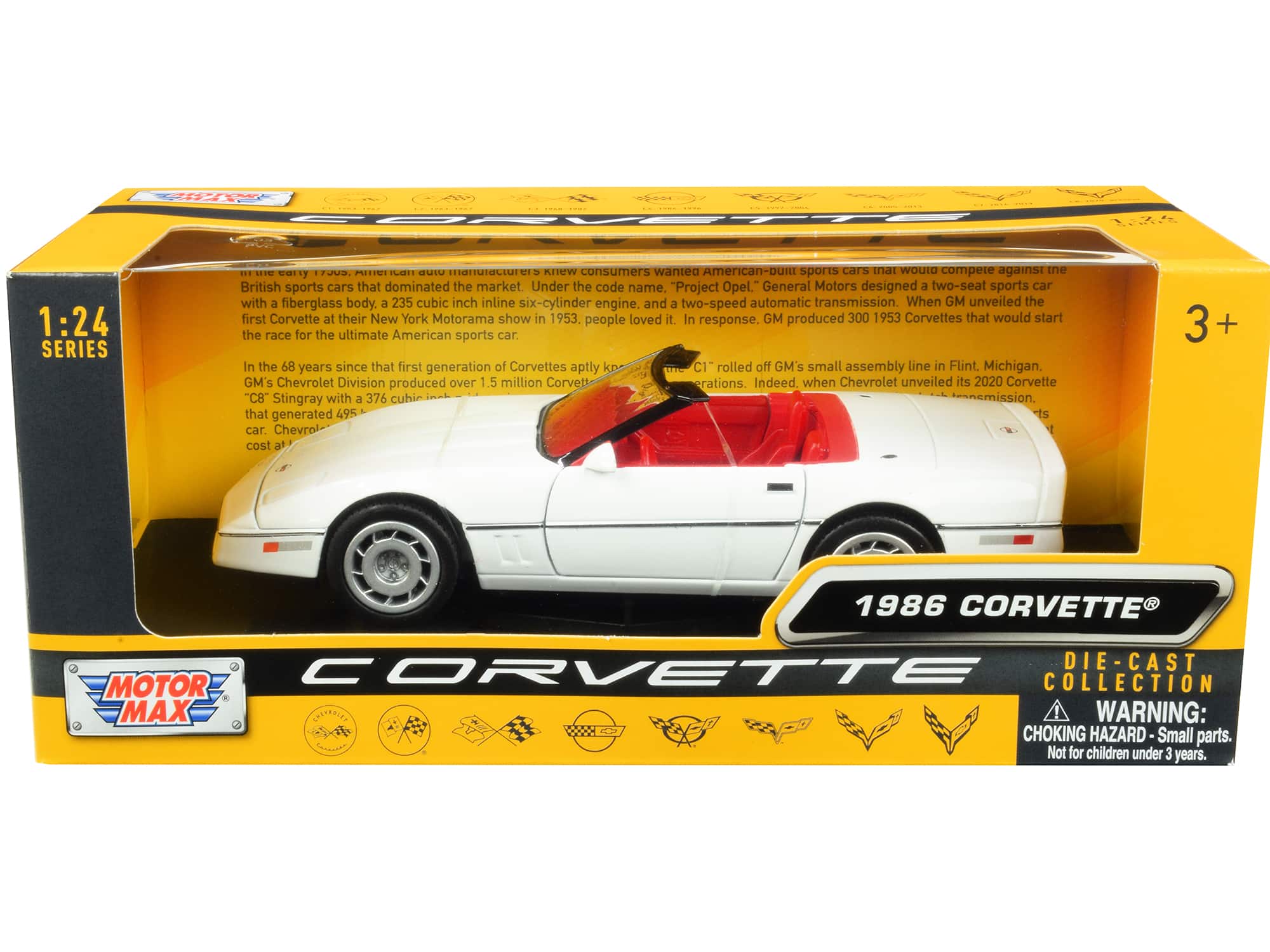 "1986 Chevrolet Corvette C4 Convertible White with Red Interior ""History of Corvette"" Series 1/24 Model Car by Motormax" price history on PriceWatchPro