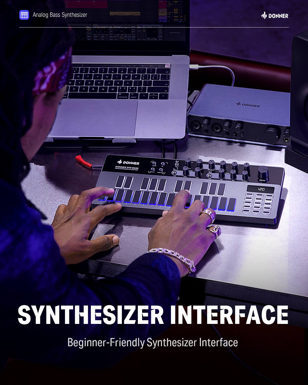 1Y Analog Bass Synthesizer DONNER  
DONNER DONNER DONNER SA BASS 120 SYNTHESIZER INTERFACE  
Beginner-Friendly Synthesizer Interface