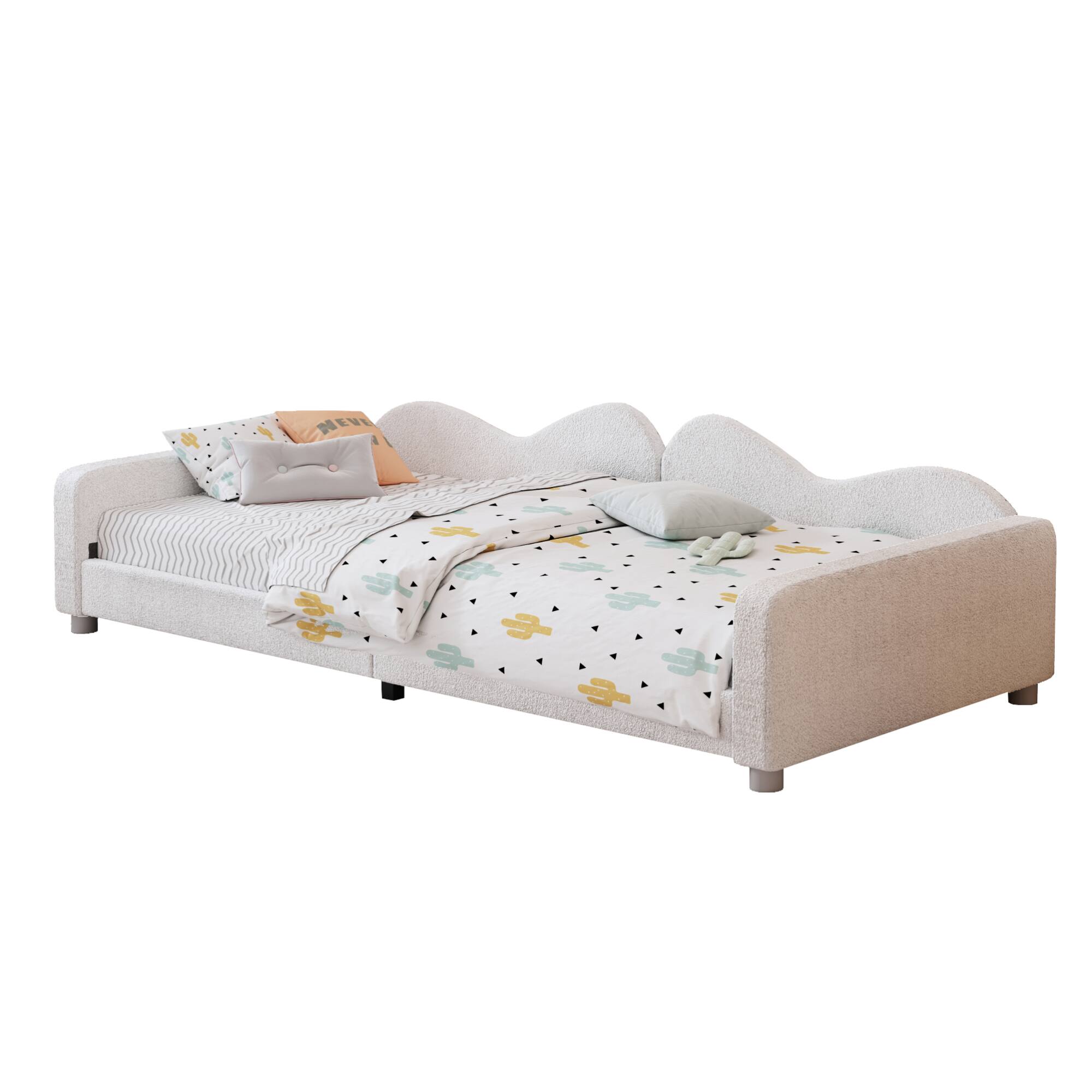 Alt View 4. GOODSILO - Twin Size Upholstered Sherpa Fabric Daybed with Cloud-Shaped Backrest Sofabed for Modern Home Decor - White.