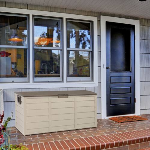 Alt View 6. Winado - 75 Gallon Resin Deck Box for Patio Furniture Pool Accessories for In/Outdoor Toys Storage - Brown.