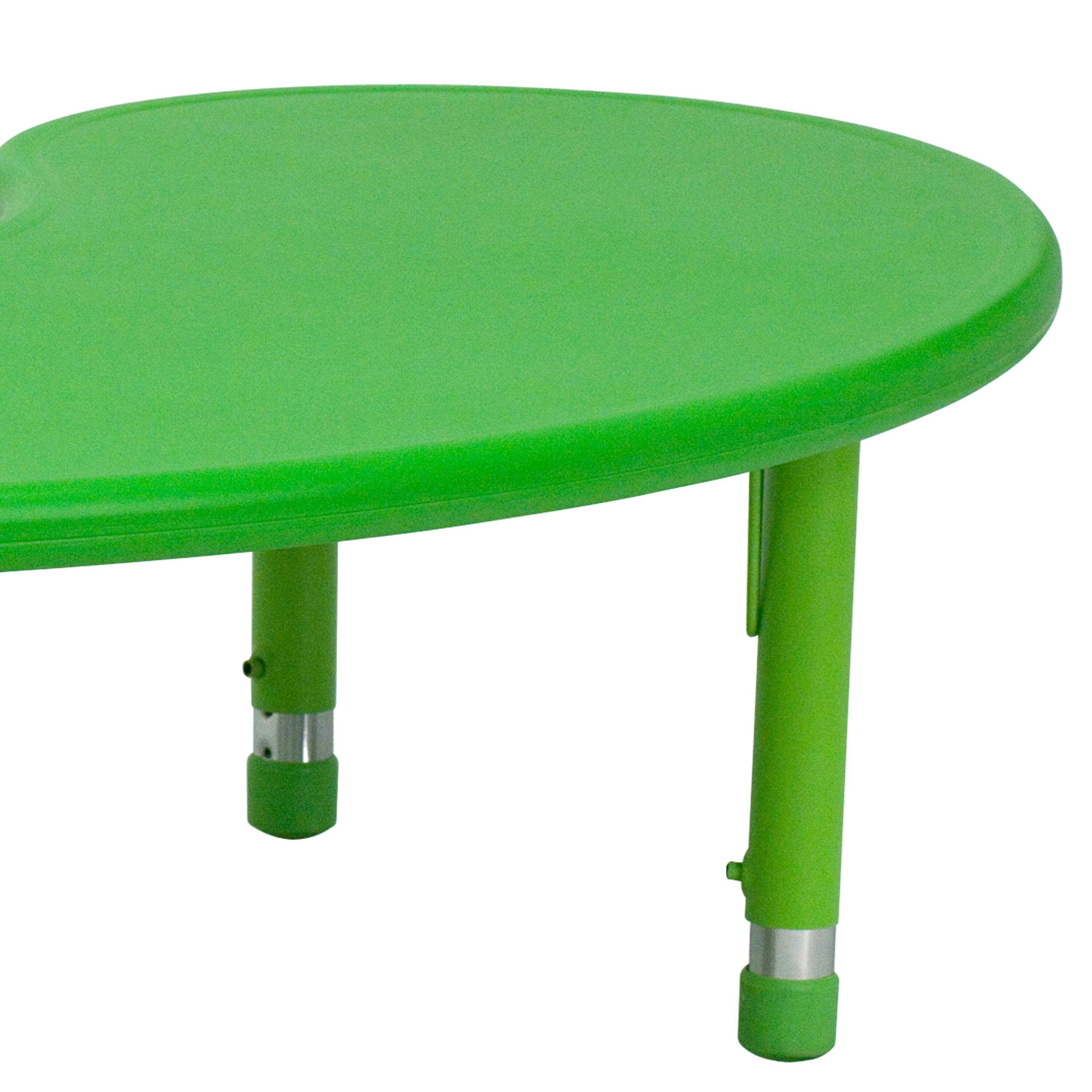 Alt View 8. Emma + Oliver - 35"W x 65"L Half-Moon Plastic Height Adjustable Activity Table - Green.