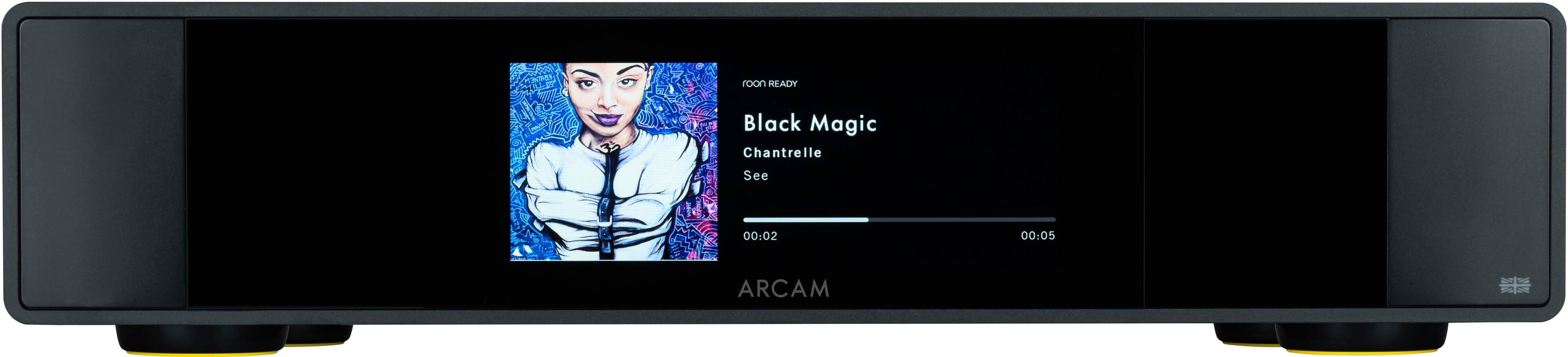 The text on the image reads: "roon REALLY Black Magic Chantrelle See 00:02 00:05 ARCAM."