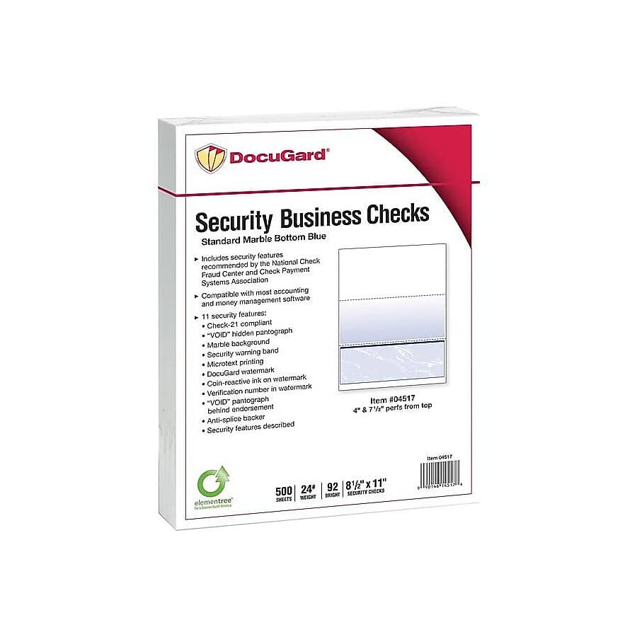 Paris - DocuGard Standard 8.5" x 11" Security Check On Bottom, 24 lbs., 500 Sheets/Ream, 2500/Carton (04517P) - Blue