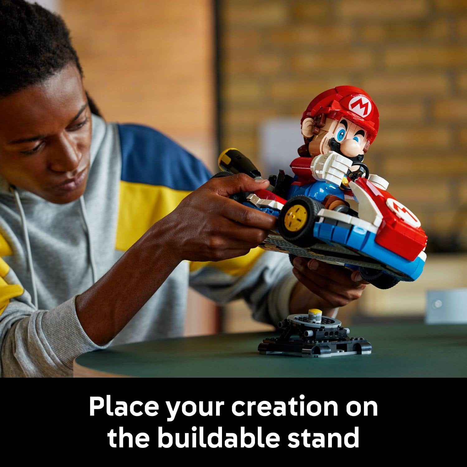 Place your creation on the buildable stand.