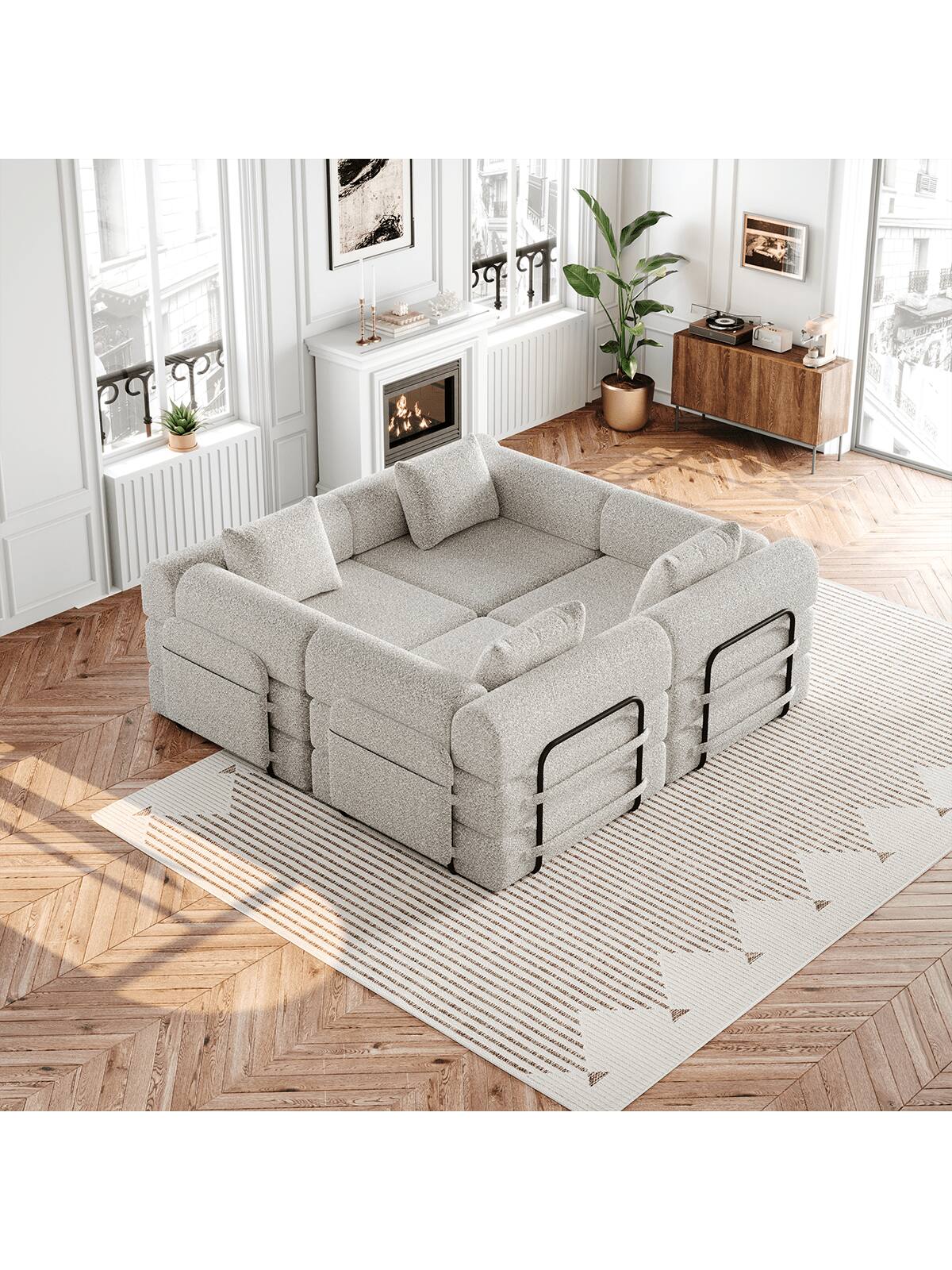 Left. Trinkets Crazed - Convertible Sofa Bed, 72.4"+ 72.4" Sectional Couch 4-Seater With Storage Pockets Modular Sleeper Couch - Beige.