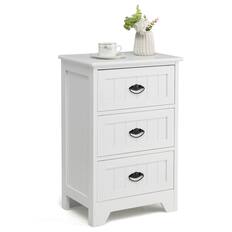 Front. Costway - End Table Nightstand Bedroom Storage with 3 Drawers & Wood Slide - White.