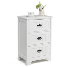 Costway - End Table Nightstand Bedroom Storage with 3 Drawers & Wood Slide - White
