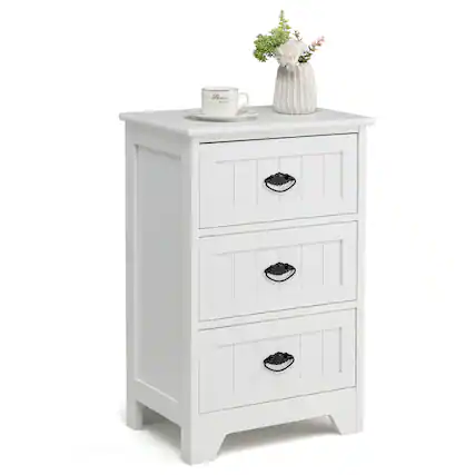 Front. Costway - End Table Nightstand Bedroom Storage with 3 Drawers & Wood Slide - White.
