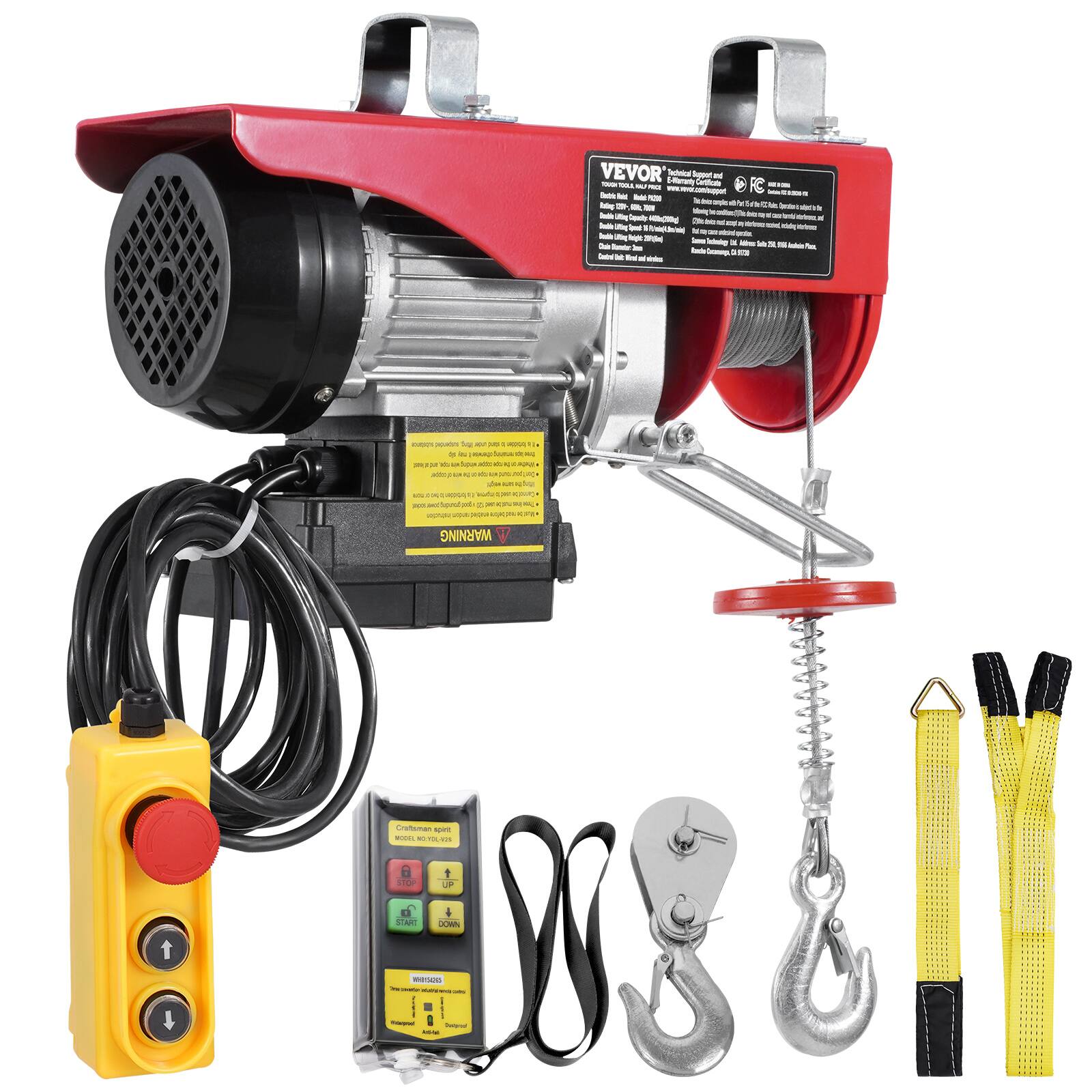VEVOR

- Electric Hoist
- 1/2 Ton
- 3 Phase
- 220V
- 50/60Hz
- 1 HP
- 10M Rope

- Remote Control

- Warning: Do not overload the hoist.