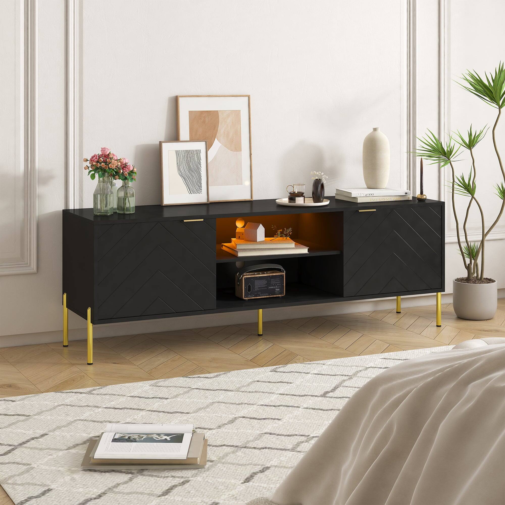 Alt View 2. Boyel Living - 59 in. TV Stand Fits TVs Up to 65 in. LED Entertainment Center with Cabinet - Black.