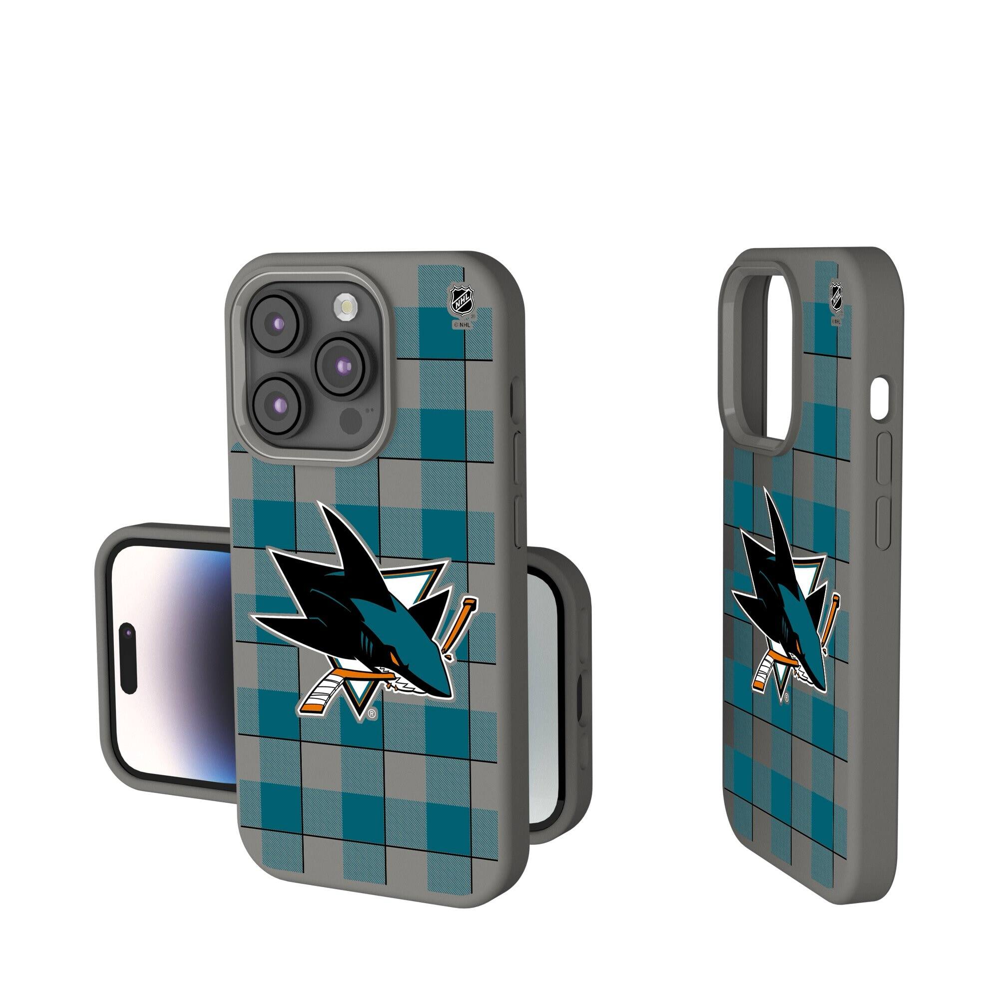 Front. Keyscaper - San Jose Sharks Plaid Soft Touch iPhone Case - 15 Pro - Gray.