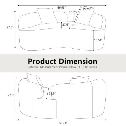 66.93" 15.75" 15.75" 27.6% 27.6" 38.6" 16.54" Product Dimension (Manual Measurement, Please Allow 4"-0.8" Error.) 27.6" 38.6" 66.93"