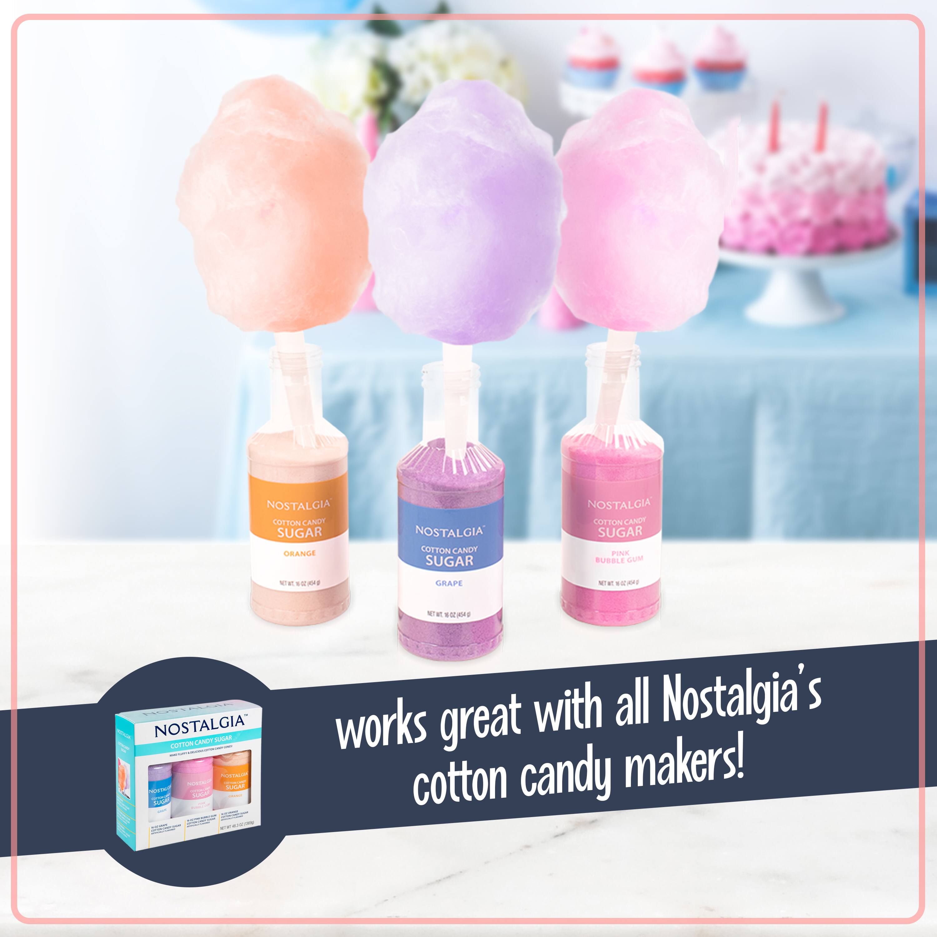 Nostalgia Cotton Candy Sugar Orange Nostalgia Cotton Candy Sugar Nostalgia Cotton Candy Sugar Pins Bubble Gum - - Grape - - works great with all Nostalgia's cotton candy makers!