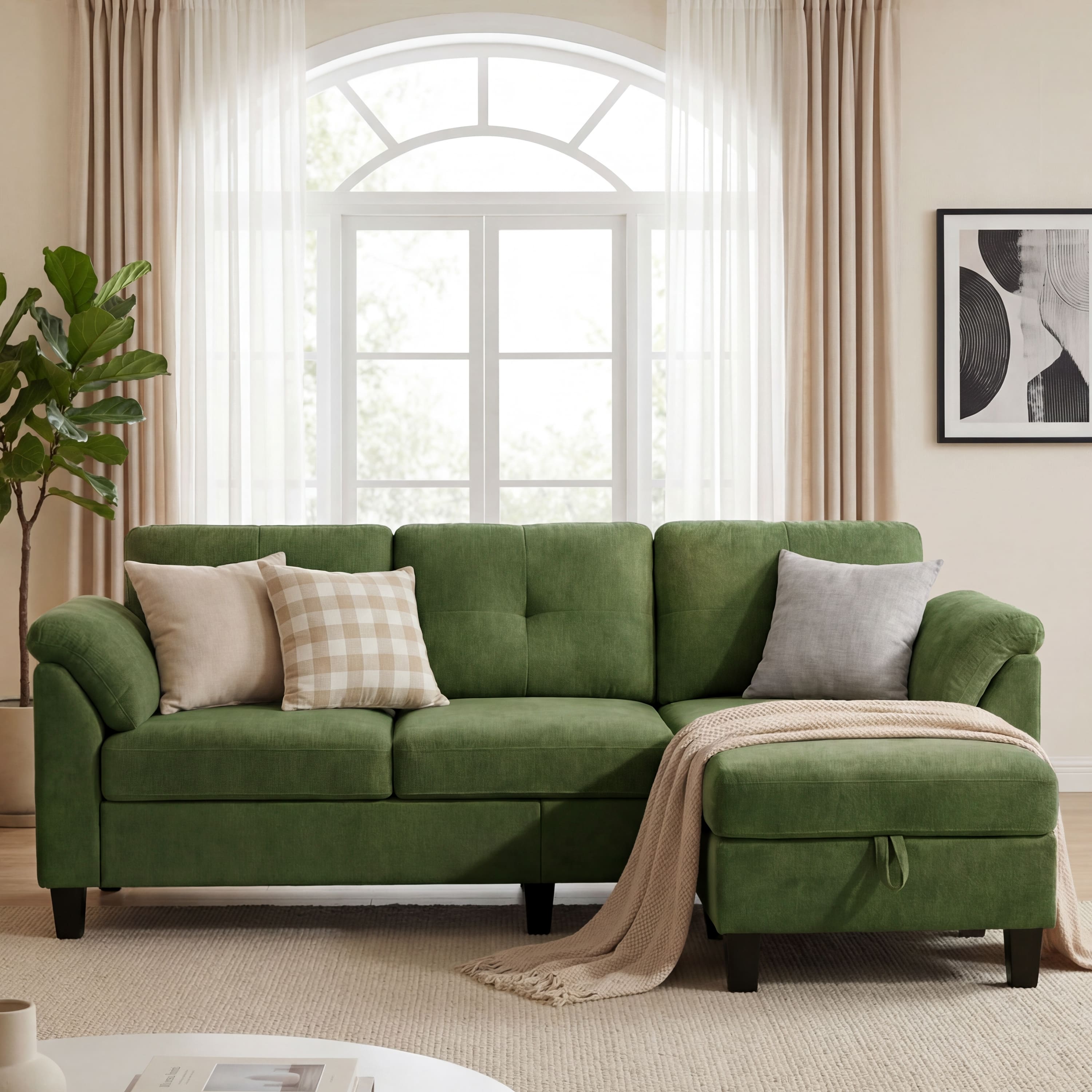 Front. Dyonery - Dyonery 79"  Sectional Couch with Storage Ottoman,3 Seat  L Shaped Small Sofa with Removable Cushion Covers, Green - Green.