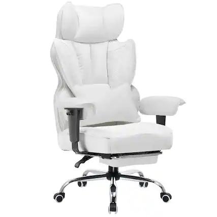 Front. GTPlayer - 400lbs Heavy Duty Gaming Chair Faux Leather Deluxe Embossing Computer Chair,White - White.