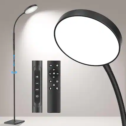 Front. Cozy Serene - Black white Floor Lamp Lamp Adjustable LED Touch metal Height Lamps Living Room Bedroom Super Bright - Black.