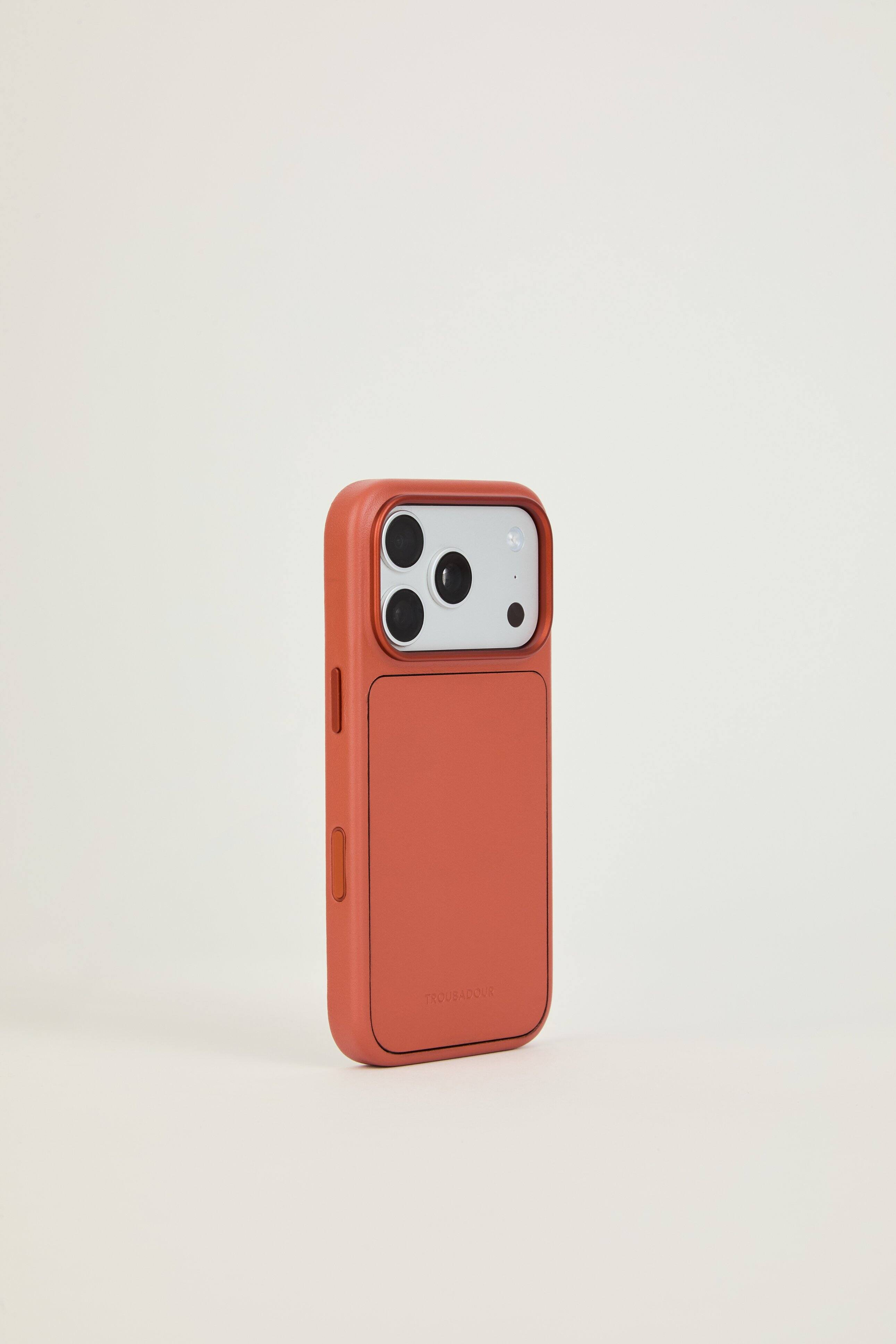 Left. Troubadour - iPhone 18 Pro Modular Leather Case - Terracotta.