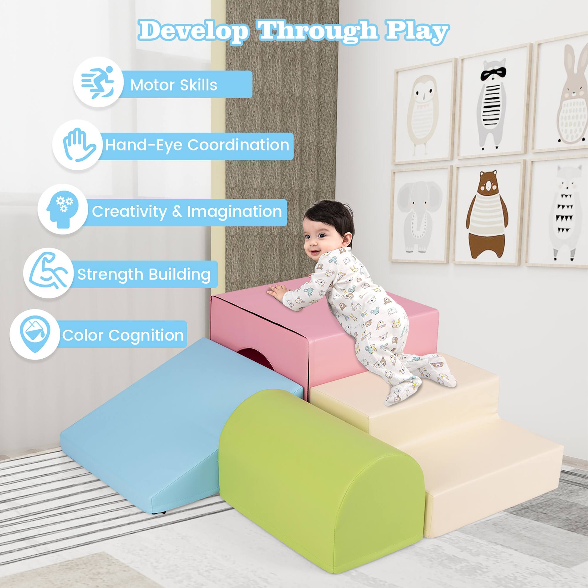 Develop Through Play

- Motor Skills
- Hand-Eye Coordination
- Creativity & Imagination
- Strength Building
- Color Cognition