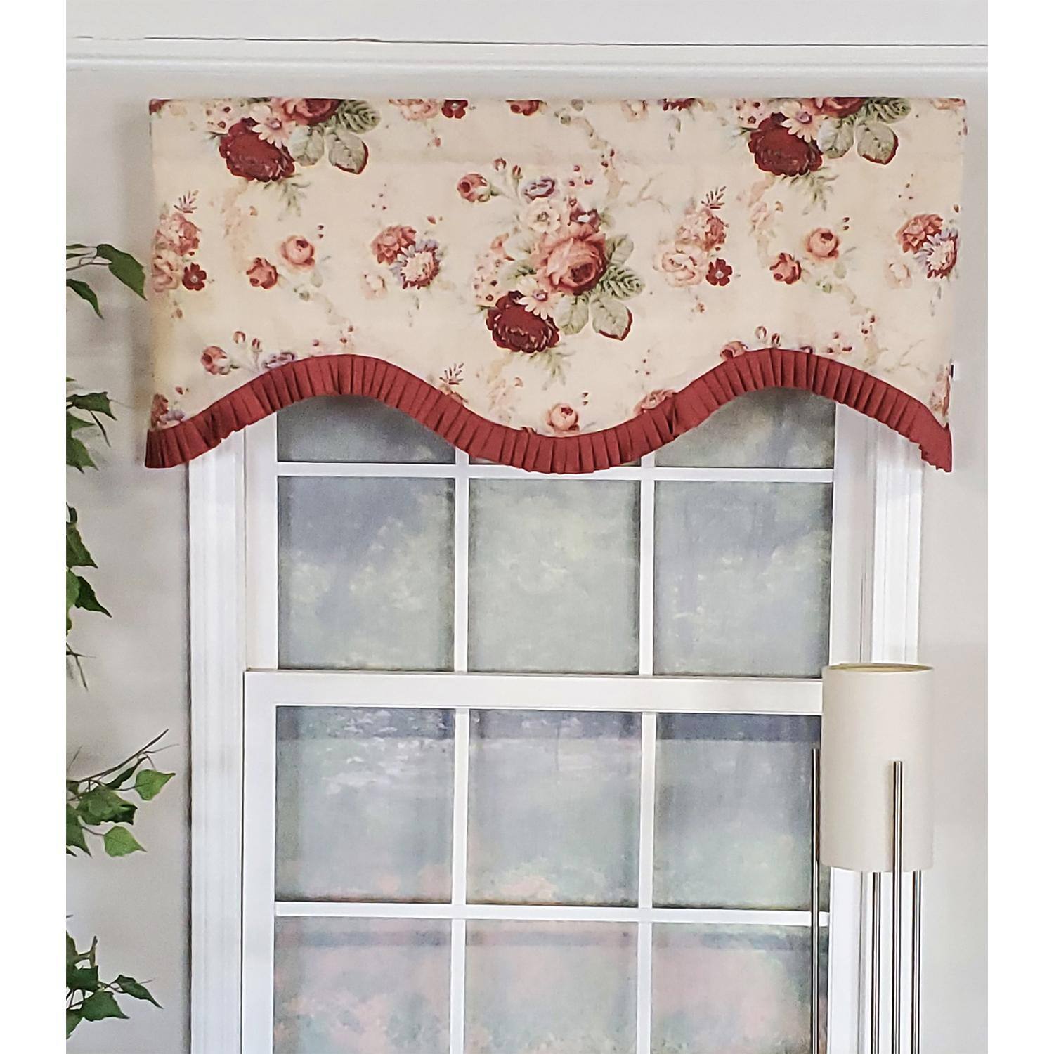 Angle. RLF Home - RLF Home Norfolk Ruffled Cornice 100% Cotton with Fully Lined 3" Rod Pocket Valnance for Windows 50" x 17" Natural - Natural.