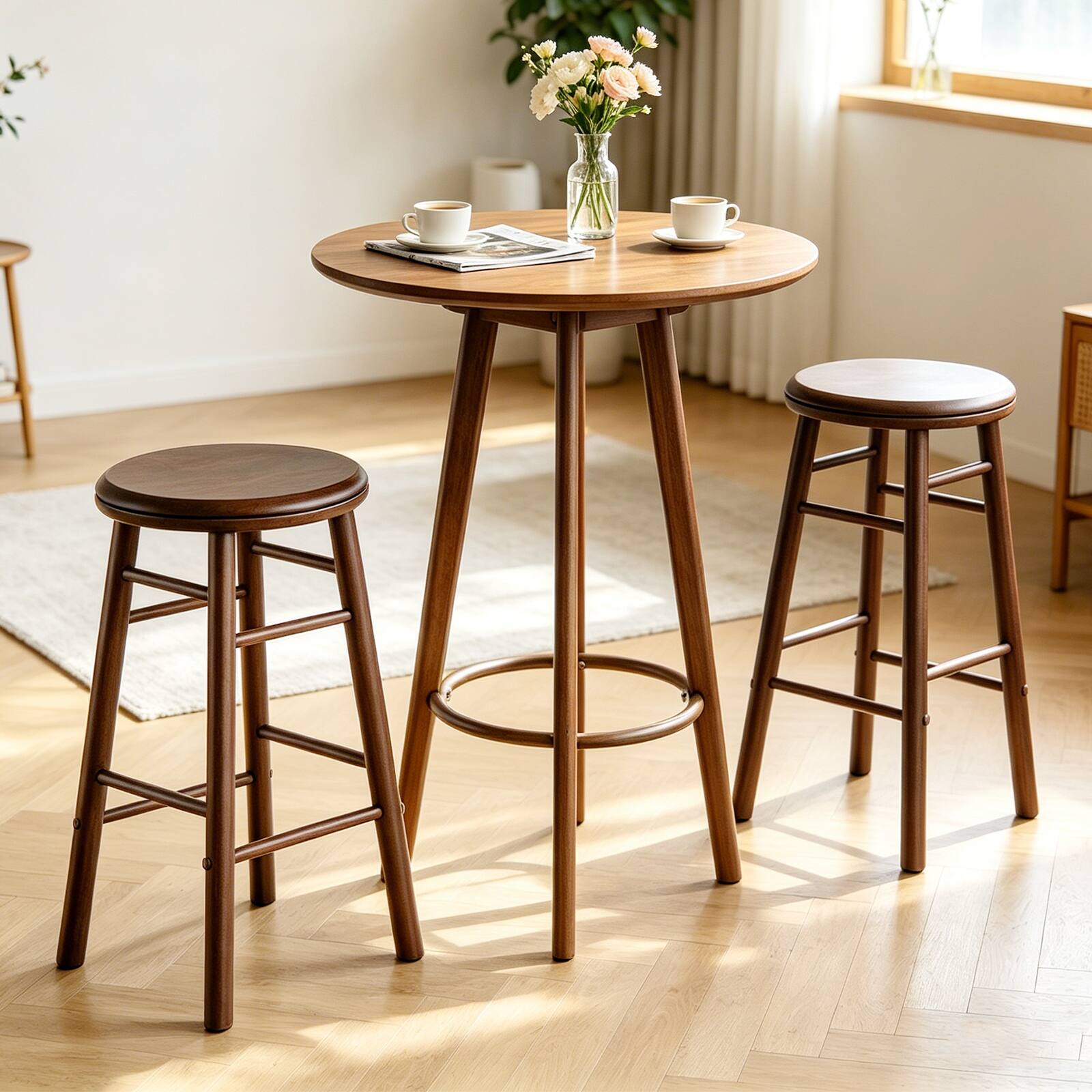 Alt View 1. Costway - Costway 24" Swivel Bar Stools Set of 2 with Backless Design, Footrests & Strong Crossbars - Walnut.