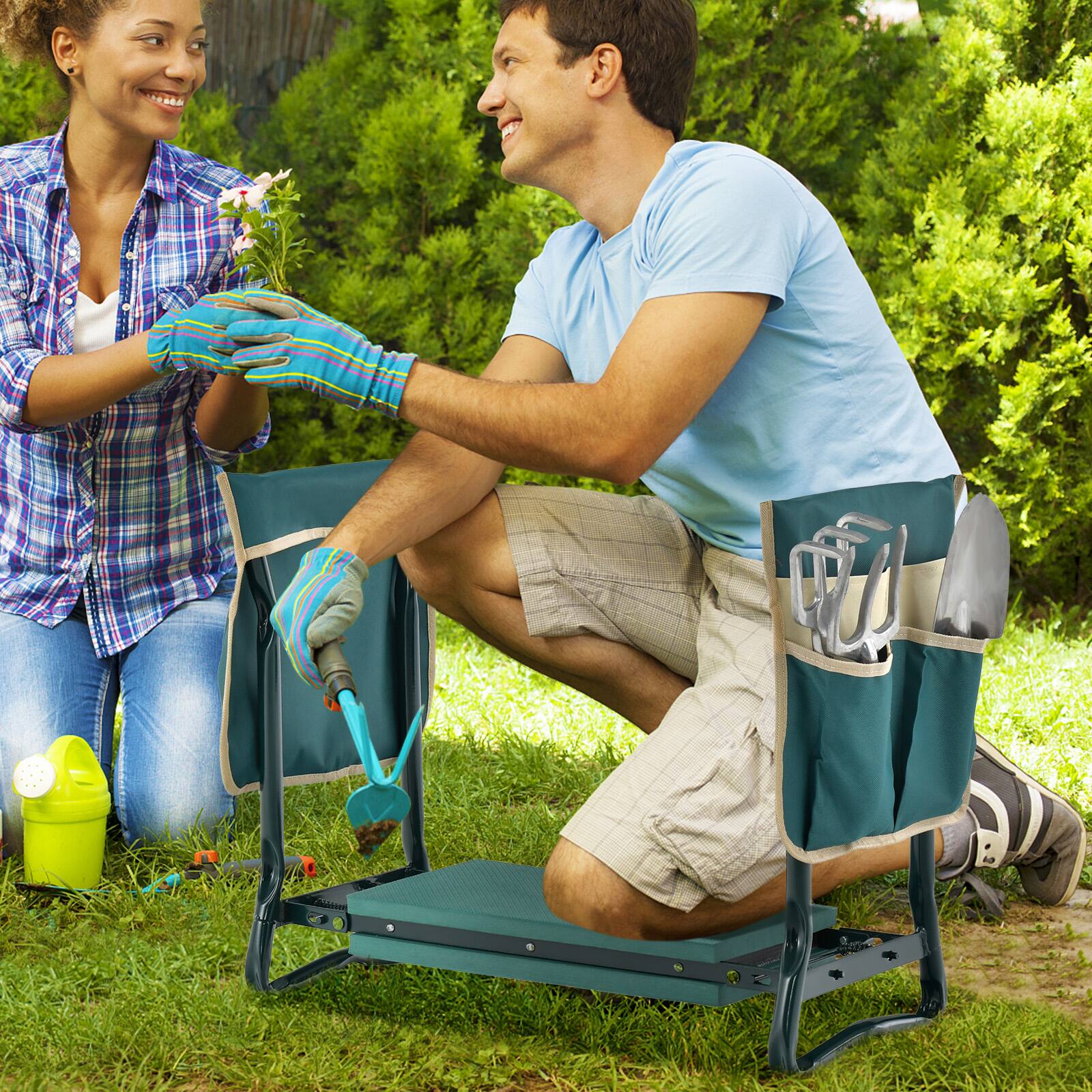 Alt View 3. Costway - Costway Garden Kneeler and Seat, Foldable Garden Stool Heavy Duty Gardening Bench - Green+Black.