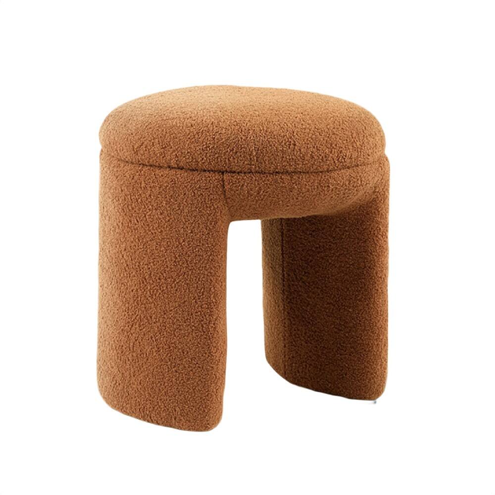 Front. Manhattan Lane - Rounded Ottoman Stool with Open Frame Base, Saddle Brown Fabric - Saddle Brown.