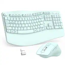 PRIMEPLUS - Wireless Keyboard & Mouse Combo, 2.4G Ergonomic Full-Size Wave Keys with Wrist Rest, 3-Level DPI Mouse for Win/Mac - Mint Green