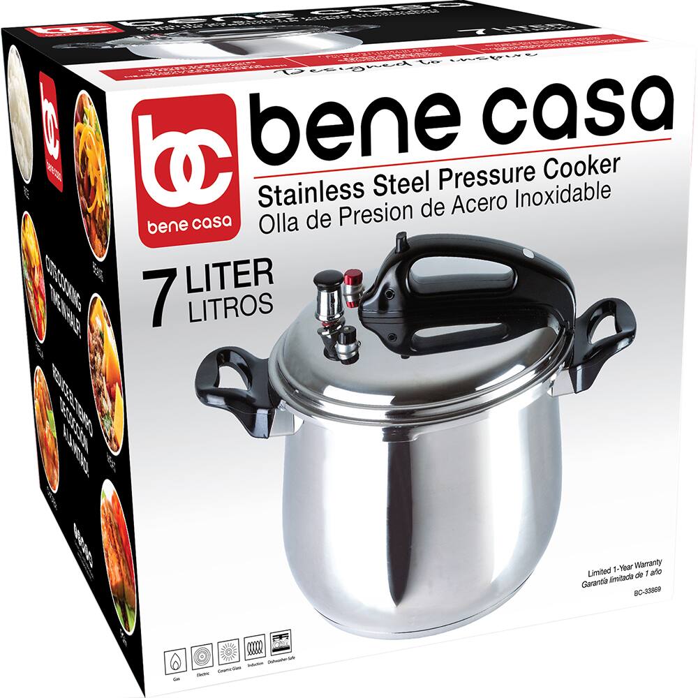 bene casa Stainless Steel Pressure Cooker Olla de Presion de Acero Inoxidable 7 LITER LITROS

1-Year Warranty Limited limitada de 1 año Garantía BC-33869