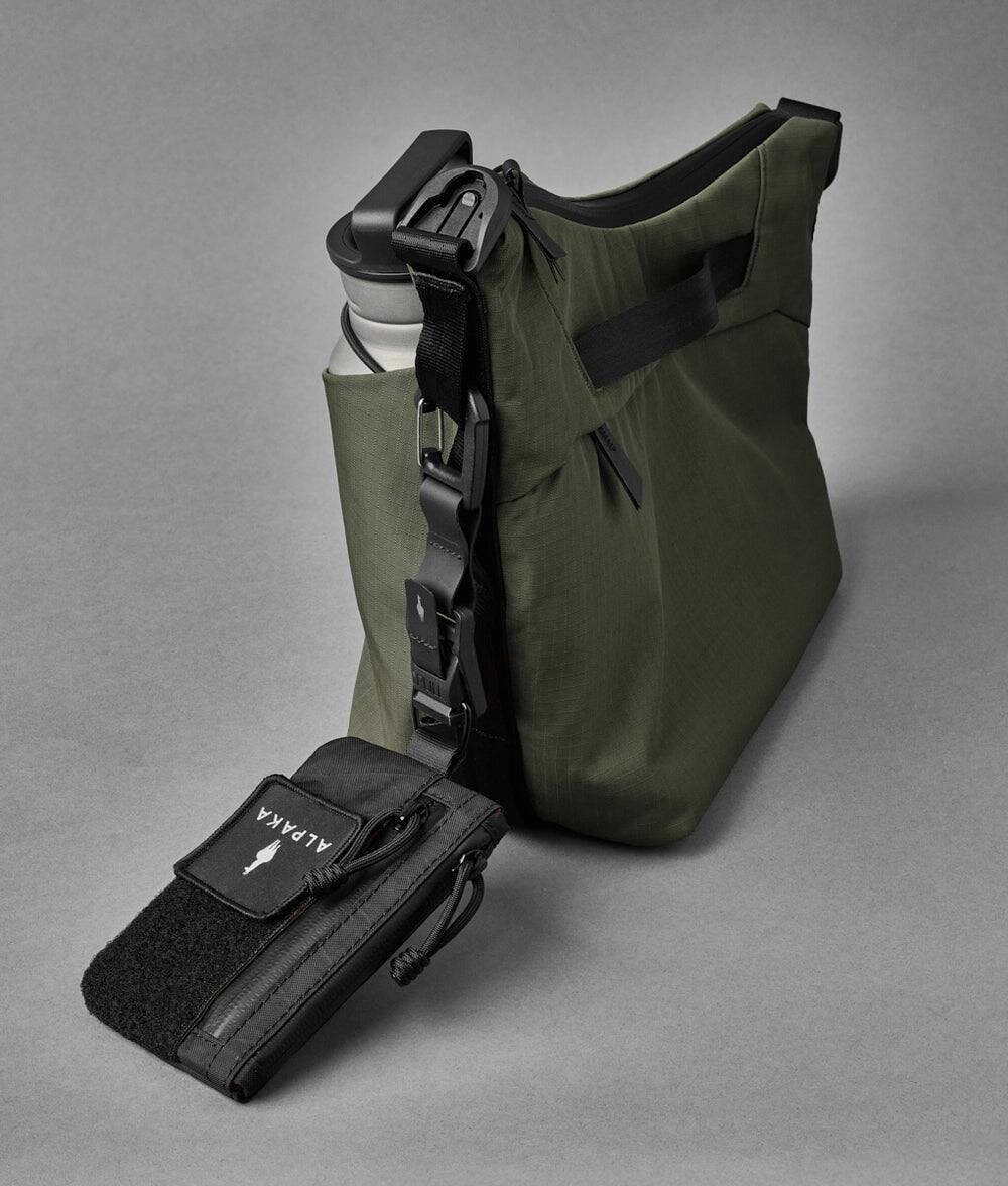 Alt View 7. ALPAKA - Flow Satchel 4L Crossbody Bag, Water Resistant Shoulder Bag, Expandable Bottle Pocket, YKK Zippers - Green Axoflux 210D.