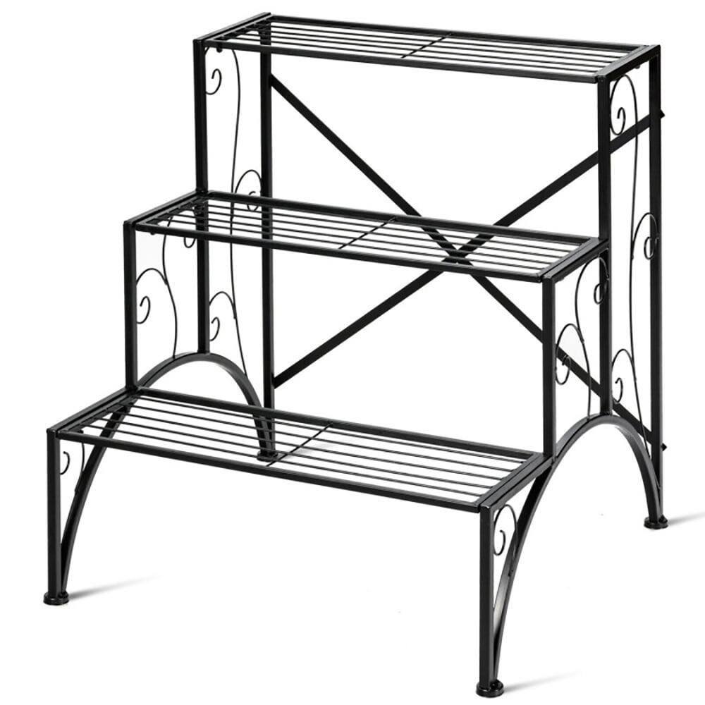 Front. Kadyn - Raised Planter Stand, Large Space Flower Rack Shelf,3-Tier Metal Plant Rack Garden Shelf in Stair Style.