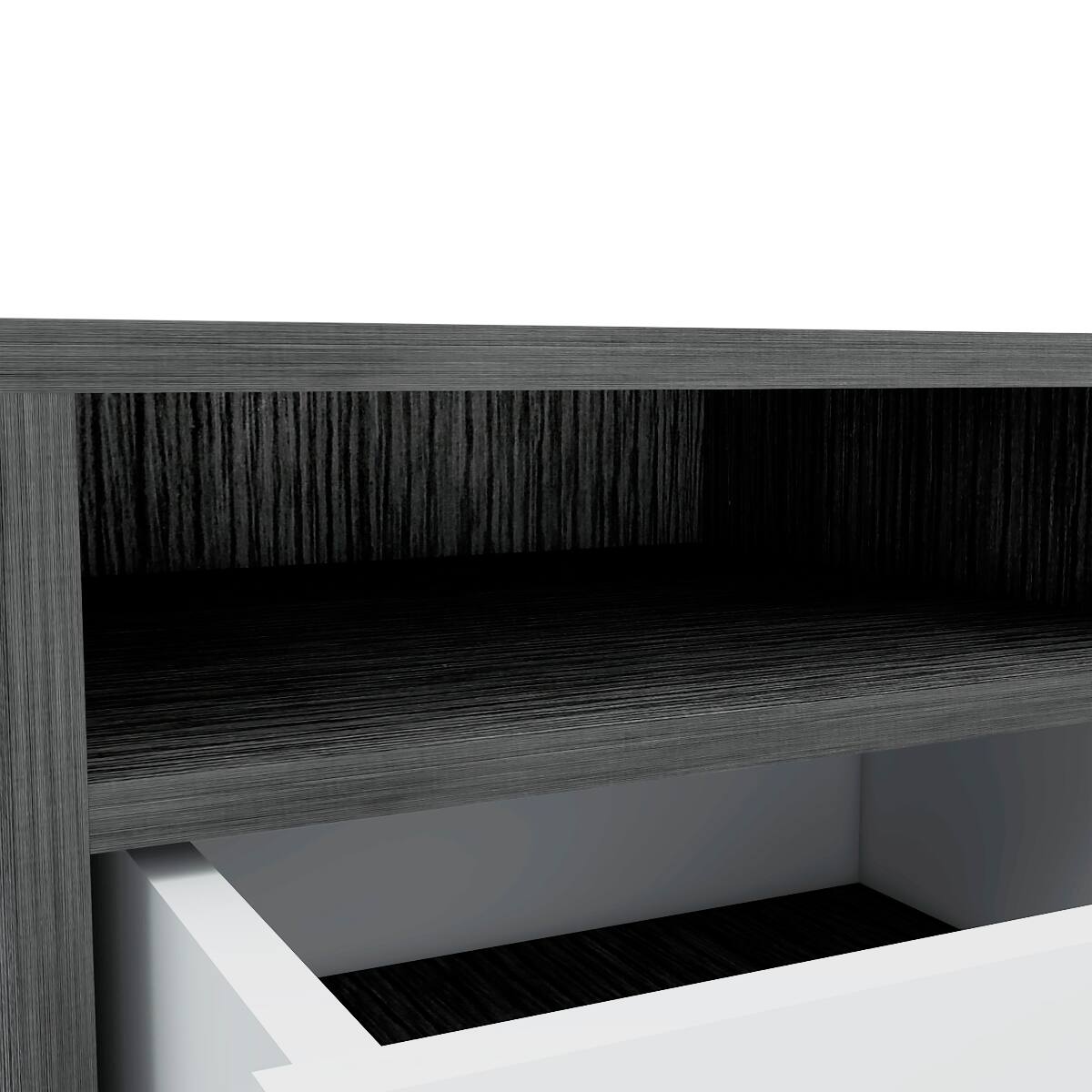 Alt View 9. Loheer - Loheer Two Drawer Nightstand with Open Shelf, Smoky Oak and White, Modern Bedroom Storage - Smoky Oak and White.