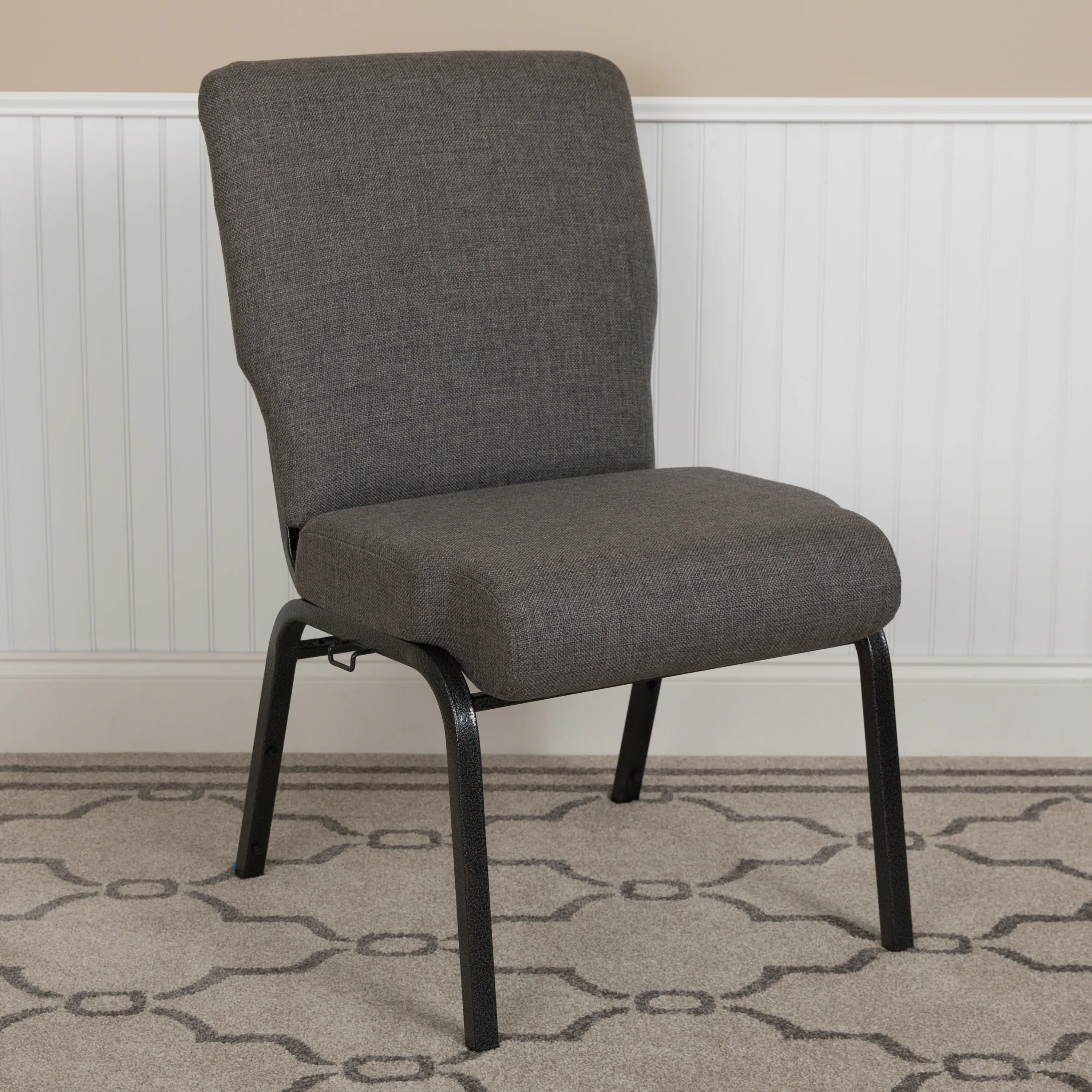 Alt View 1. Emma + Oliver - 20.5 in. Molded Foam Church Chair - Charcoal Gray Fabric/Silver Vein Frame.