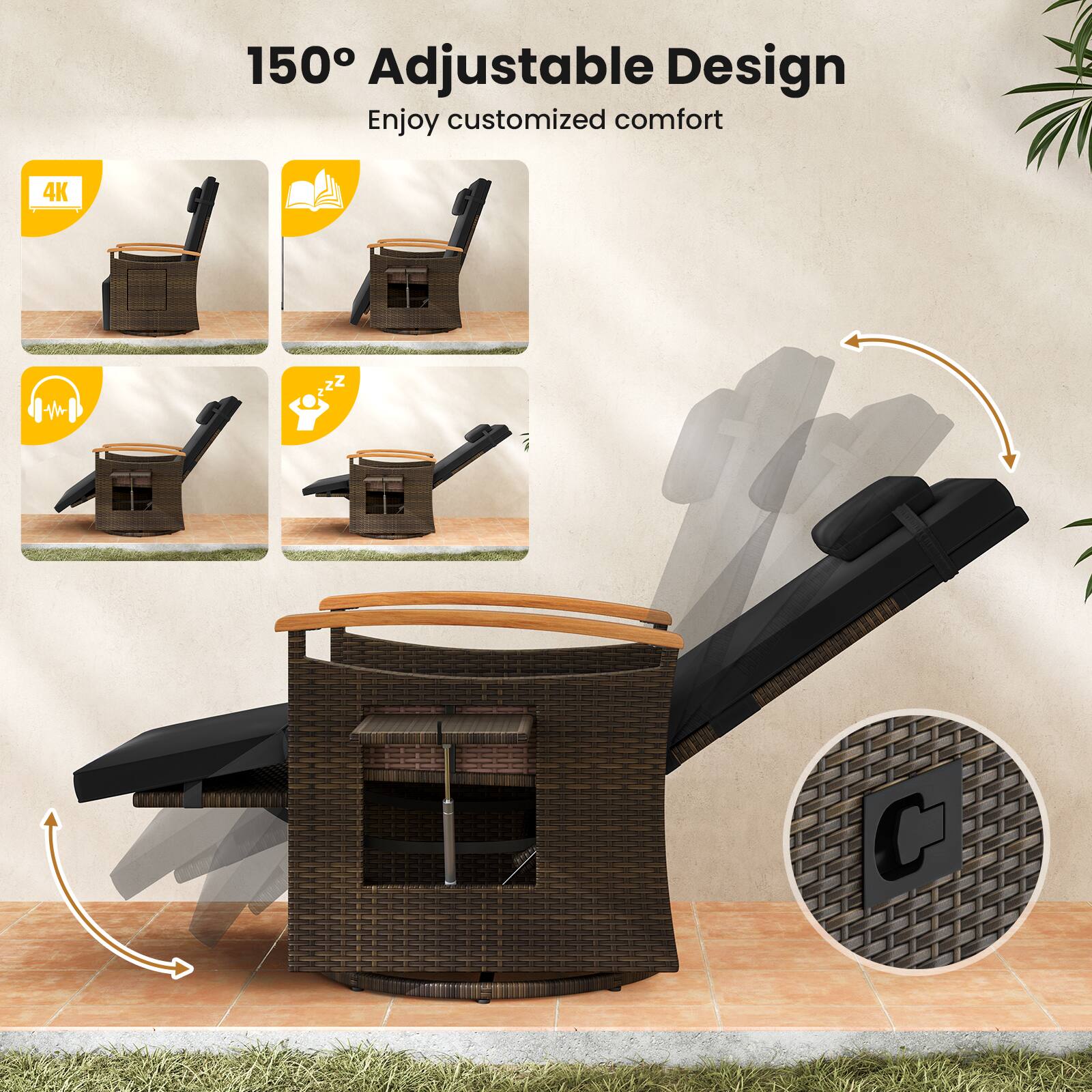 150° Adjustable Design, Enjoy customized comfort, 4K, 2 Z CO I C